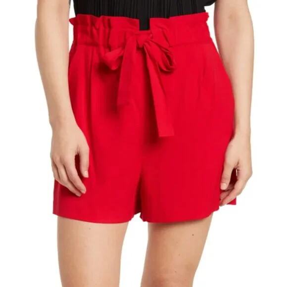 Maje Iona Pull On High Rise Tie Waist Ruffled Paperbag Shorts Red Women's 3 / L - Picture 1 of 6